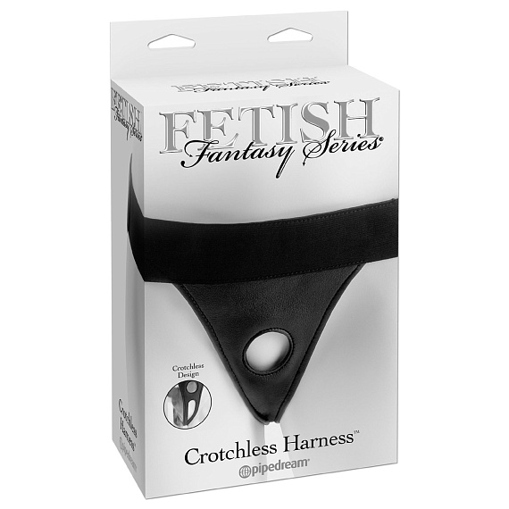 Черные виниловые женские трусики для страпона Crotchless Harness - фото 6