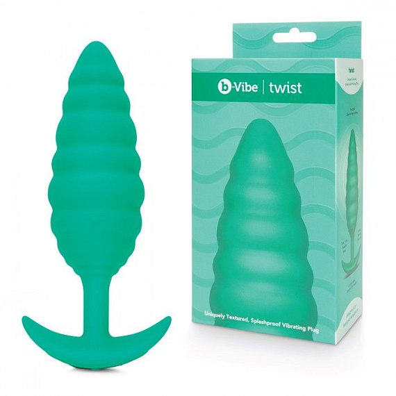 Зеленый ребристый анальный виброплаг Twist - 15,3 см. - силикон