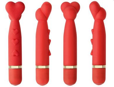 Красный 10-функциональный вибромассажер The Heavenly Heart - 14 см.