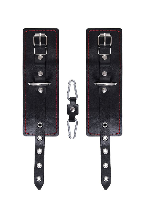 Черные однослойные наручники с контрастной строчкой - фото 5