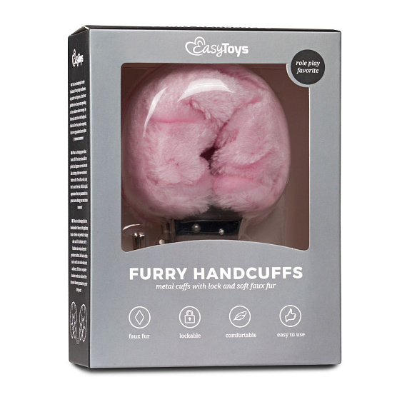 Наручники с розовым мехом Furry Handcuffs - металл, мех