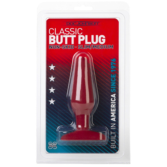 Шероховатая анальная пробка Butt Plugs No Skid Slim/Medium Red - 13,9 см. - поливинилхлорид (ПВХ, PVC)