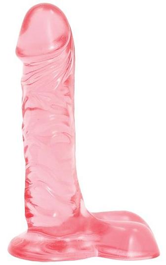 Розовый гелевый фаллоимитатор с мошонкой - 18,5 см.