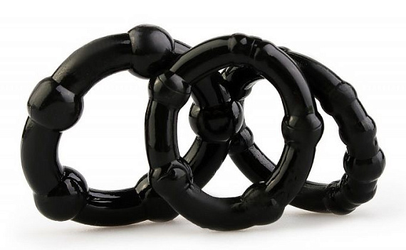 Набор из 3 черных эрекционных колец с рельефом от Intimcat