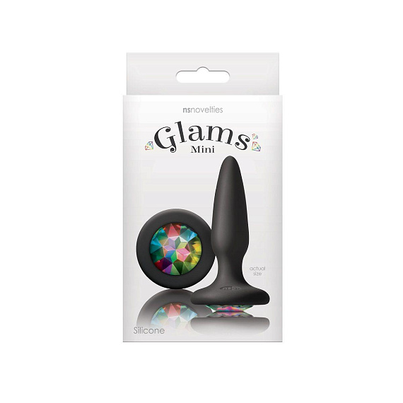 Чёрная анальная пробка с радужным кристаллом Glams Mini Rainbow Gem - 8,4 см. - силикон