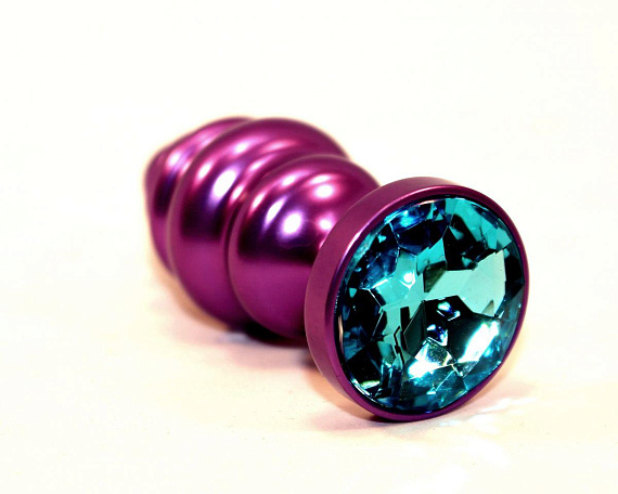 Фиолетовая рифленая пробка с голубым кристаллом - 7,3 см. - металл