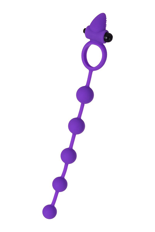 Фиолетовое эрекционное виброкольцо Posedon с анальной цепочкой от Intimcat