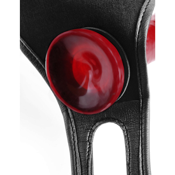 Черные виниловые женские трусики для страпона Crotchless Harness - фото 5