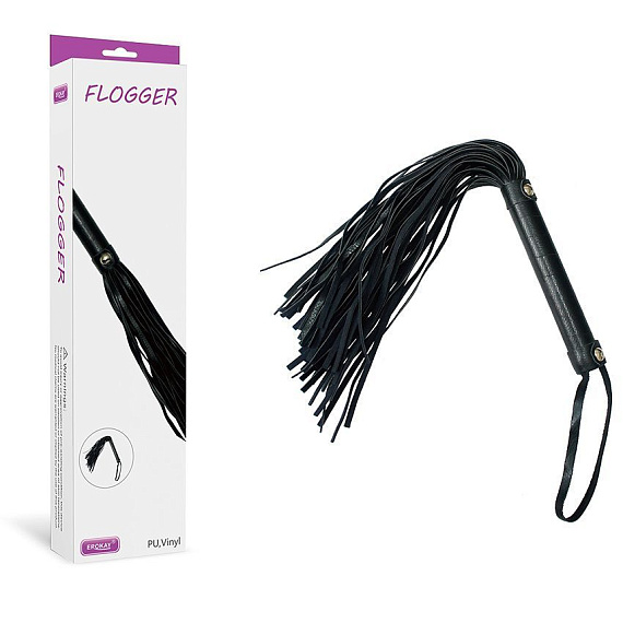 Чёрный флоггер с плетеной рукоятью - 38 см. - поливинилхлорид (ПВХ, PVC)