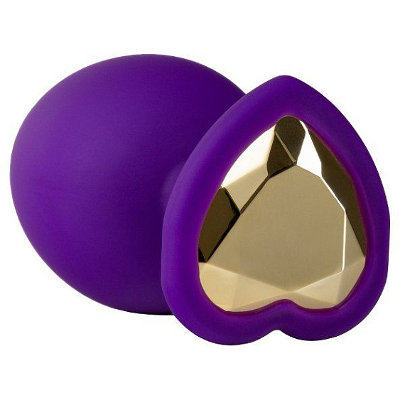 Фиолетовая анальная пробка с золотистым кристаллом-сердцем Bling Plug Small - 7,6 см. от Intimcat