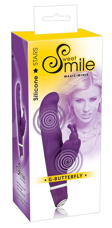 Фиолетовый вибростимулятор G-точки Smile G-Butterfly Vibrator с клиторальной бабочкой -  15,5 см. - силикон