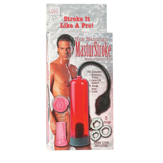 Вакуумная помпа Nicks Masturstroke Kit с аксессуарами - анодированный пластик, силикон