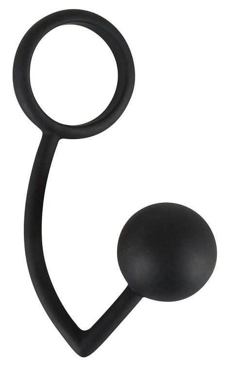 Чёрное эрекционное кольцо с шариком для анальной стимуляции - силикон