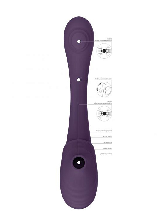 Фиолетовый двусторонний гибкий импульсно-волновой вибромассажер Mirai - 23,4 см. - фото 5