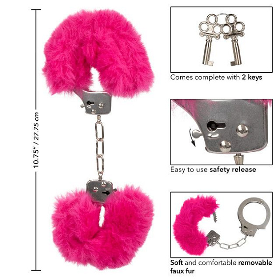 Металлические наручники с розовым мехом Ultra Fluffy Furry Cuffs от Intimcat