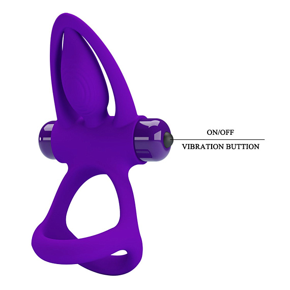 Фиолетовое эрекционное кольцо с 10 режимами вибрации и подхватом мошонки - фото 7