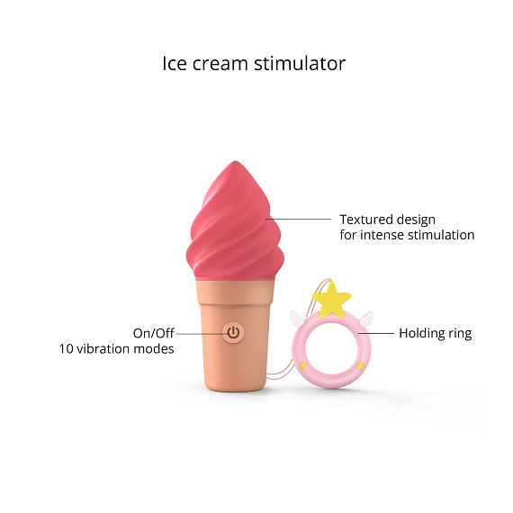 Малиновый мини-вибратор в форме мороженого Candice - силикон