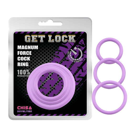 Набор из 3 сиреневых эрекционных колец Magnum Force Cock Ring - силикон