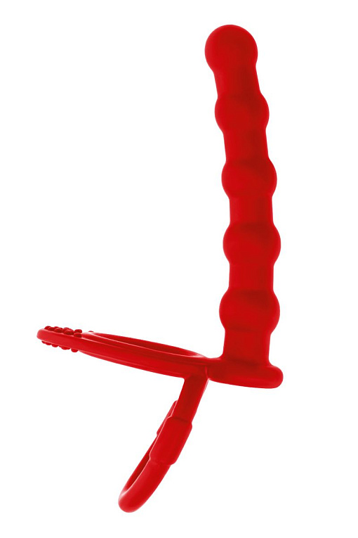 Красная насадка на пенис для двойного проникновения - 19,5 см. - силикон