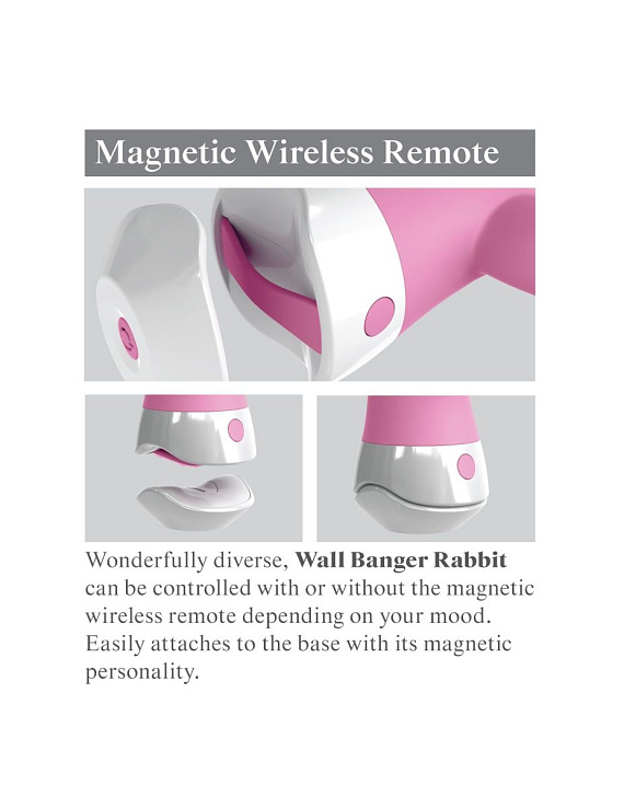 Розовый вибратор-кролик со съемной присоской Wall Banger Rabbit - 19,9 см. - фото 8