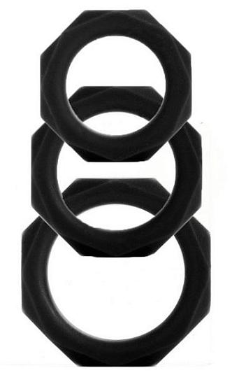 Набор чёрных эрекционных колец Octagon Rings 3 sizes (3 шт.)