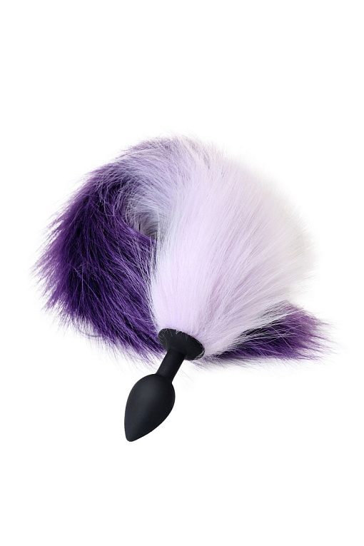 Черная анальная втулка с фиолетово-белым хвостом - размер S POPO Pleasure