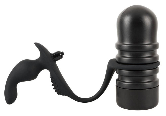 Чёрный мастурбатор с анальной вибровтулкой The Surge - термопластичный эластомер (TPE)